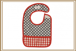 Alimrose Polka Dot Grey & Red Check Bib