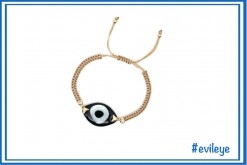 Black & Blue Evil Eye w Cream Braided Rope Bracelet