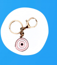 ENAMEL EVIL EYE KEYRINGBABY PINK AND GOLD