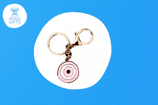 ENAMEL EVIL EYE KEYRINGBABY PINK AND GOLD