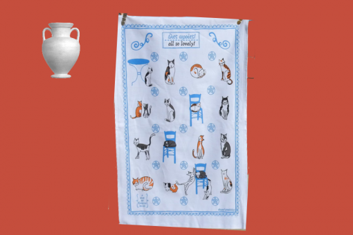 Greek Cat Tea Towel