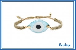Light Blue Evil Eye w Gold Braided Rope Bracelet