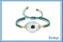 Light Blue Evil Eye w Green Braided Rope Bracelet