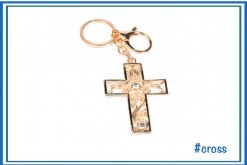 ROSE GOLD CROSS METAL KEYRING