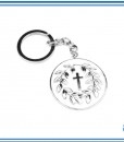 SILVER WREATH PLAQUE METAL KEYRING CROSS